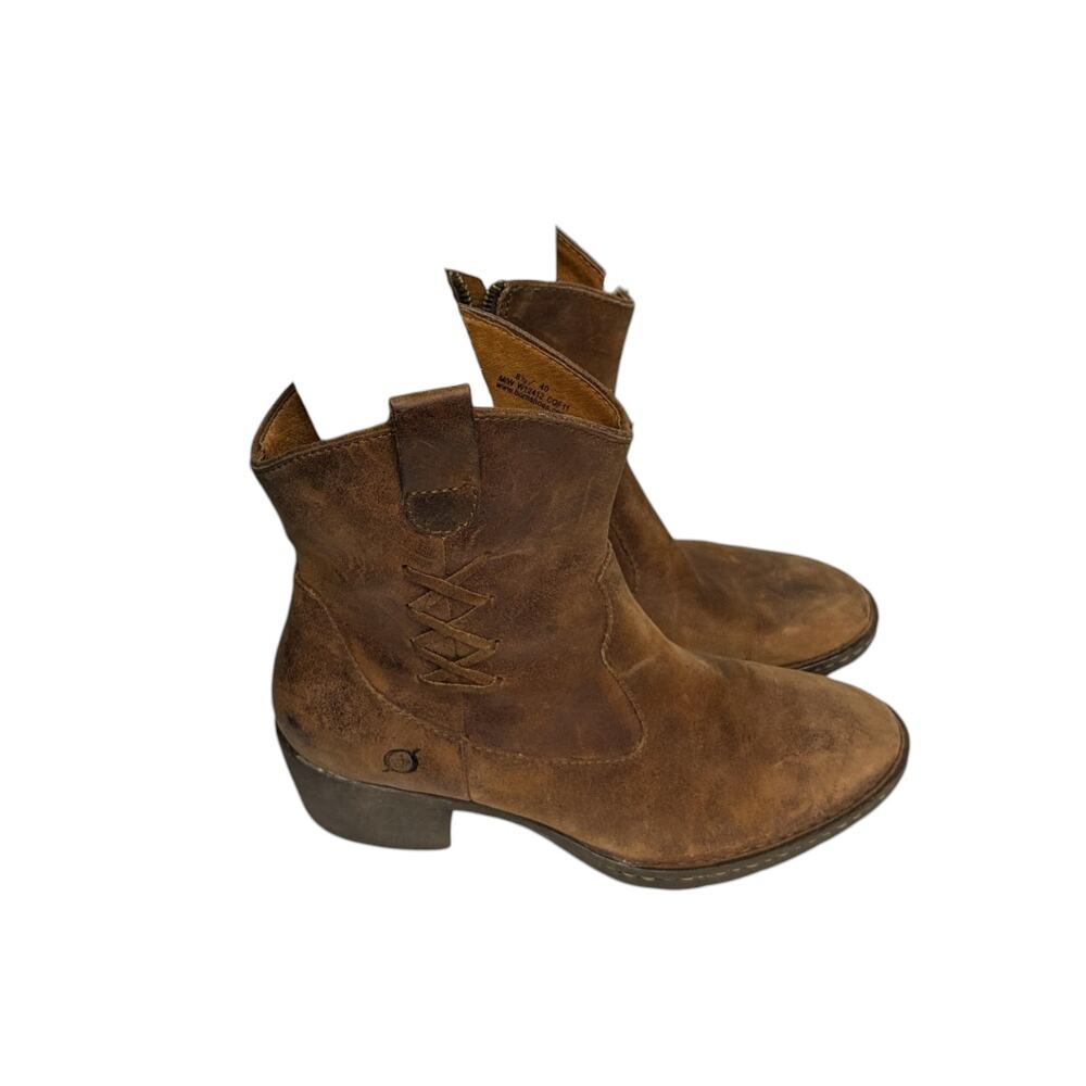 BORN Brown Genuine Leather Boots Side Zip Western Style W12412 Women's Size 8.5